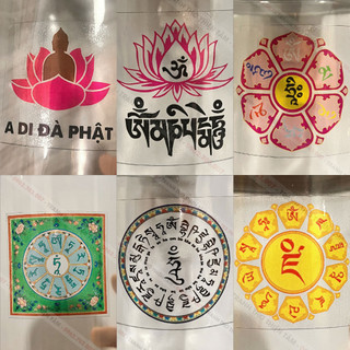 Miếng dán các loại Thần Chú Phật Giáo bằng decal trong suốt, không thấm nước
