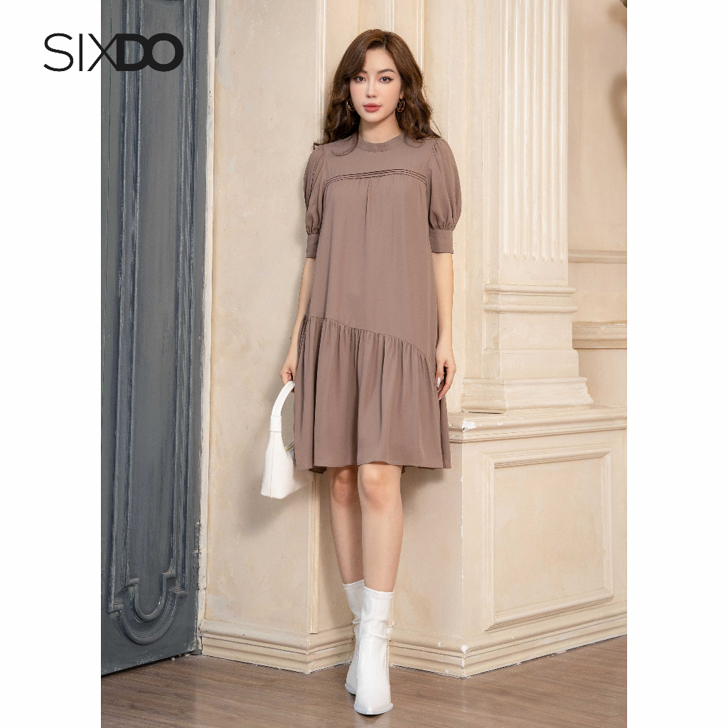 Đầm babydoll đuôi cá SIXDO (Grayish Brown Midi Chiffon Dress)