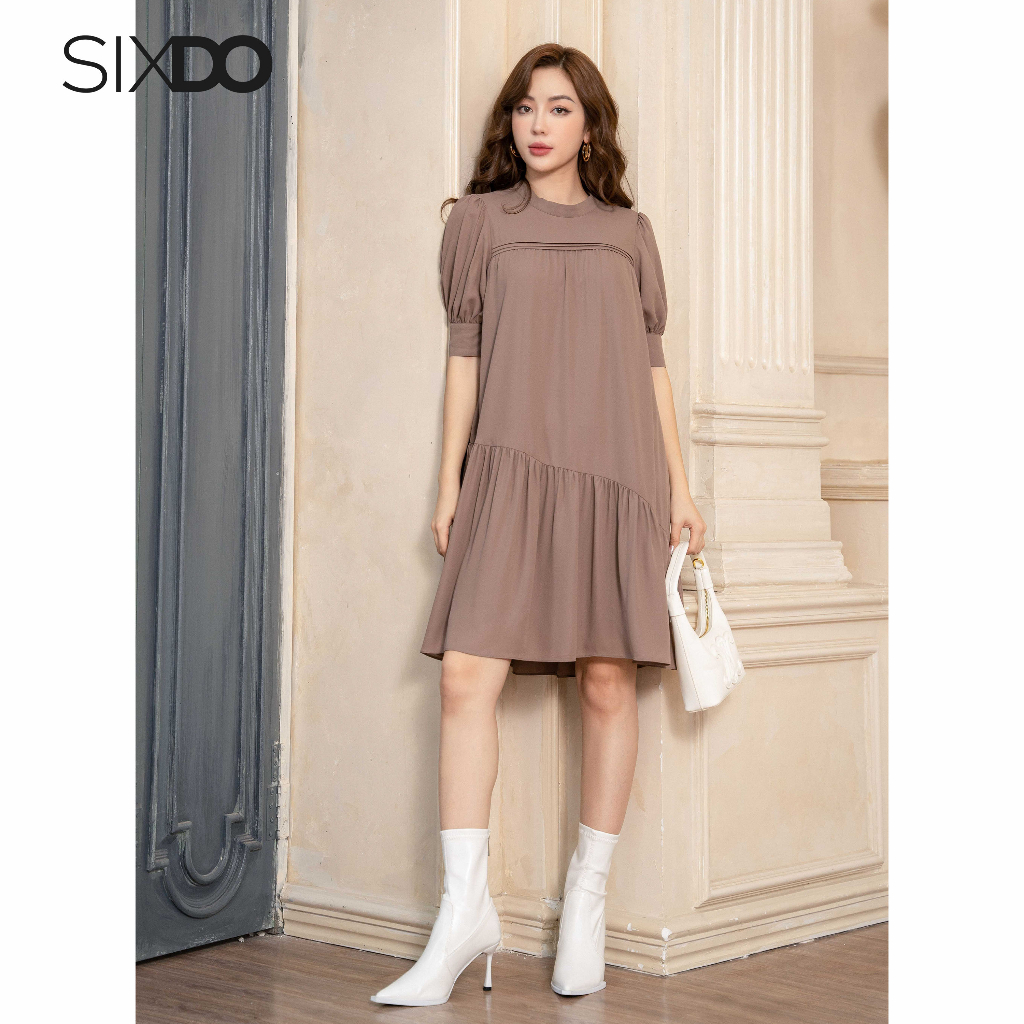 Đầm babydoll đuôi cá SIXDO (Grayish Brown Midi Chiffon Dress)