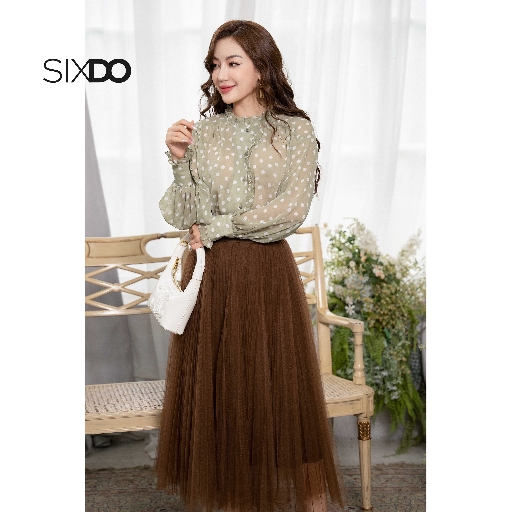 Áo sơ mi voan chấm bi SIXDO (Long Sleeves Voile Shirt)