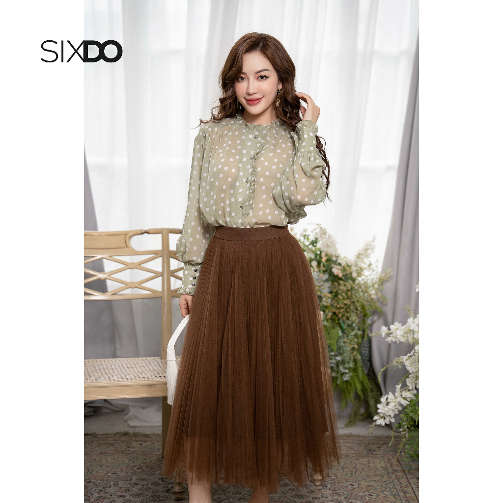 Áo sơ mi voan chấm bi SIXDO (Long Sleeves Voile Shirt)