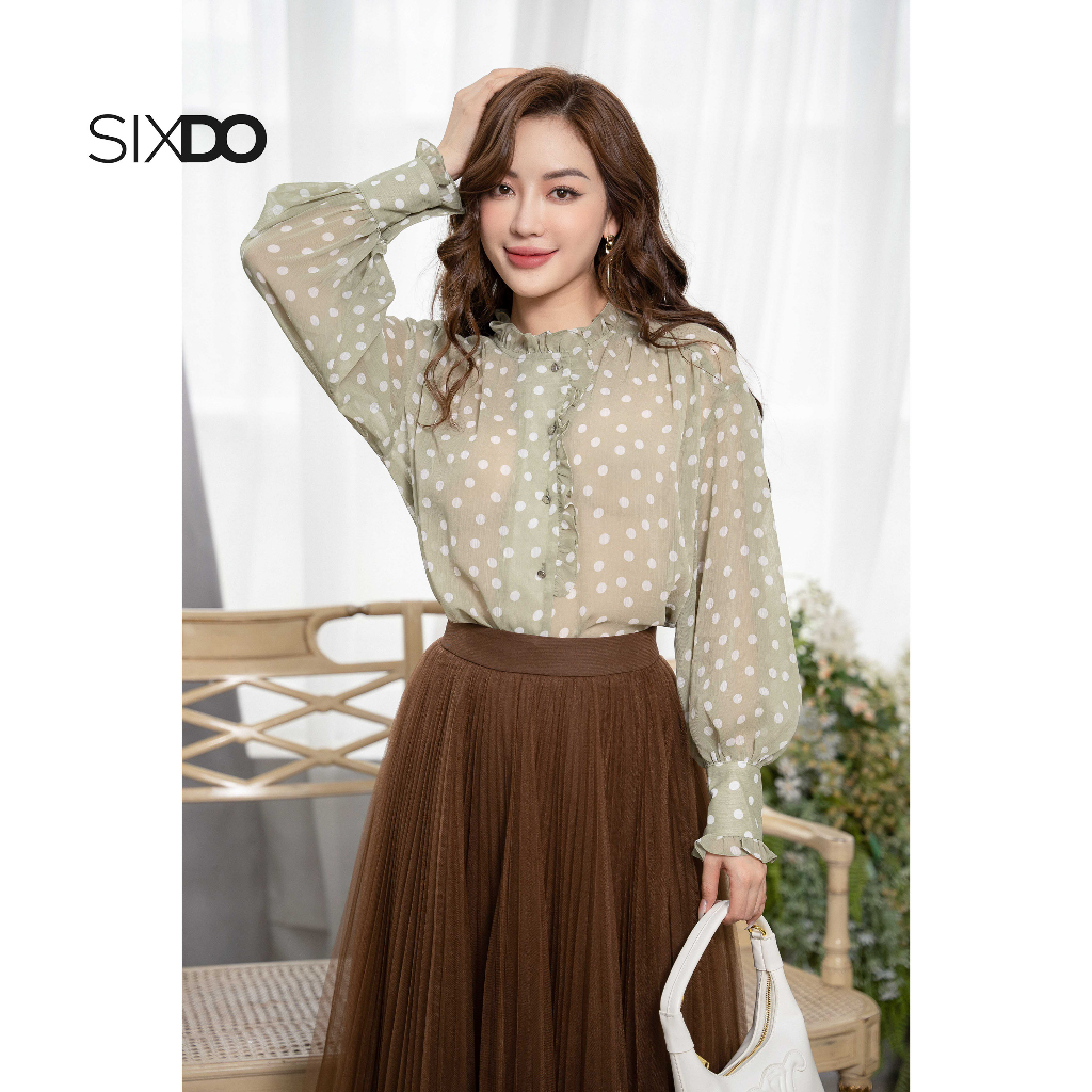 Áo sơ mi voan chấm bi SIXDO (Long Sleeves Voile Shirt)