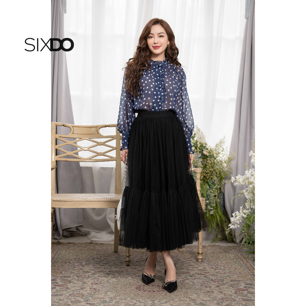 Áo sơ mi voan chấm bi SIXDO (Long Sleeves Voile Shirt)