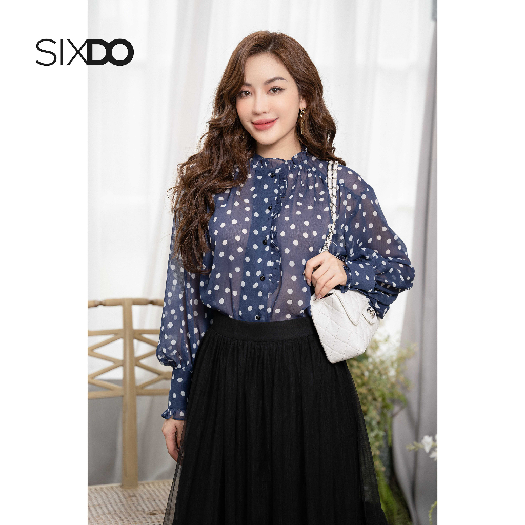 Áo sơ mi voan chấm bi SIXDO (Long Sleeves Voile Shirt)