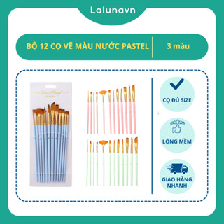 12 Cọ vẽ màu nước Pastel 3 Mint Pink Blue màu sơn dầu tranh tường số hoá Lalunavn - B52