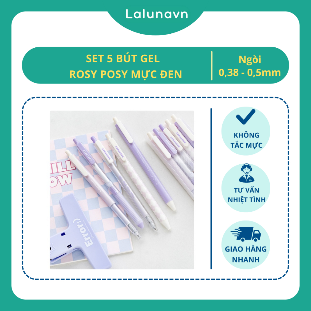 Bộ 5 bút gel đi nét viết vở học sinh ghi chú note giấy xinh yêu tông màu pastel - A77