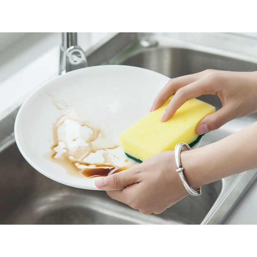 Miếng bọt biển rửa chén bát xanh vàng tiện dụng, miếng cọ rửa xoong nồi sạch bóng giá rẻ