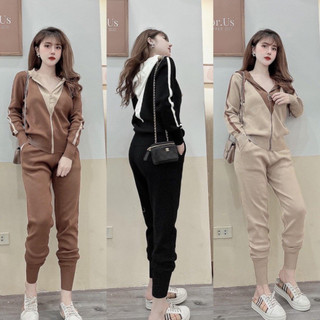 Set bộ len trơn mũ khoá hàng QC