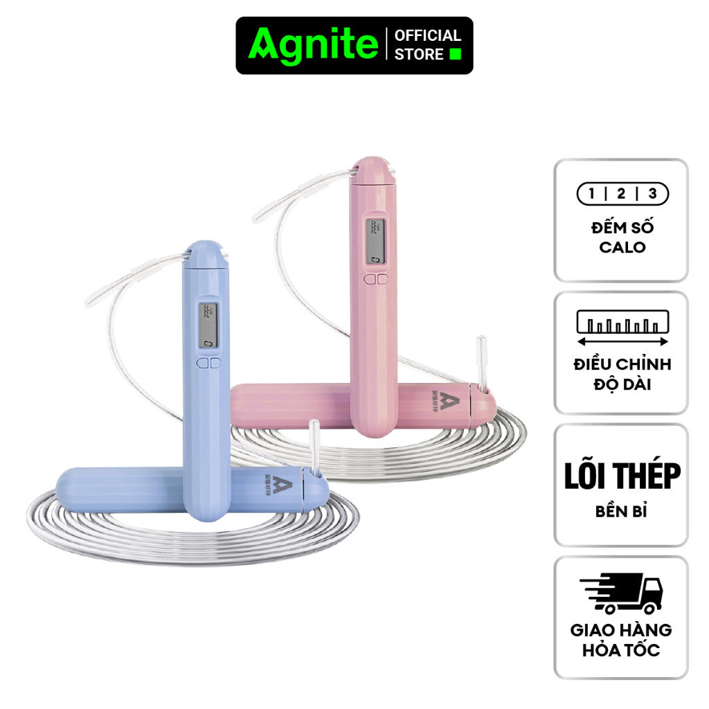 Dây nhảy đếm số điện tử 3trong1 chính hãng Agnite, đếm vòng, đo calo, thời gian, siêu bền, thiết kế thời thượng