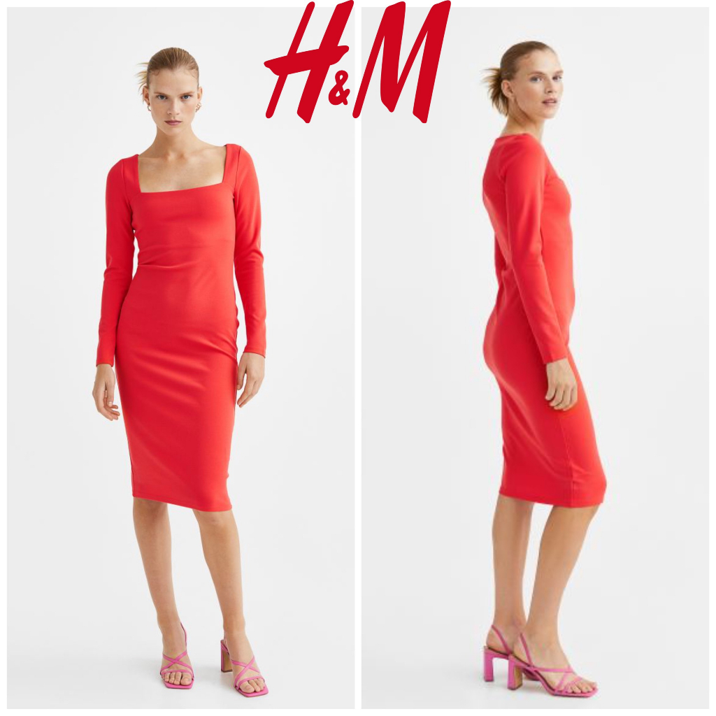 Đầm Midi HM màu cam made in Cambo xuất dư xịn dài qua gối