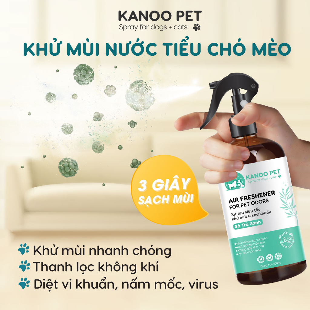 Xịt khử mùi nước tiểu KANOO PET, khử mùi chậu cát chó mèo giúp khử tận gốc mùi hôi khai, hỗ trợ pet đi vệ sinh đúng chỗ