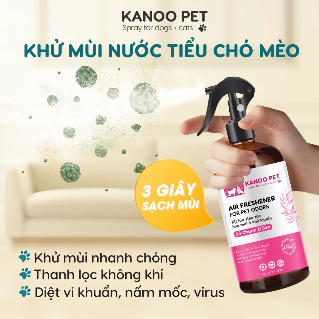 Xịt khử mùi nước tiểu, chậu cát chó mèo Sả Chanh & Sen, giúp khử tận gốc mùi hôi khai, hỗ trợ pet đi vệ sinh đúng chỗ