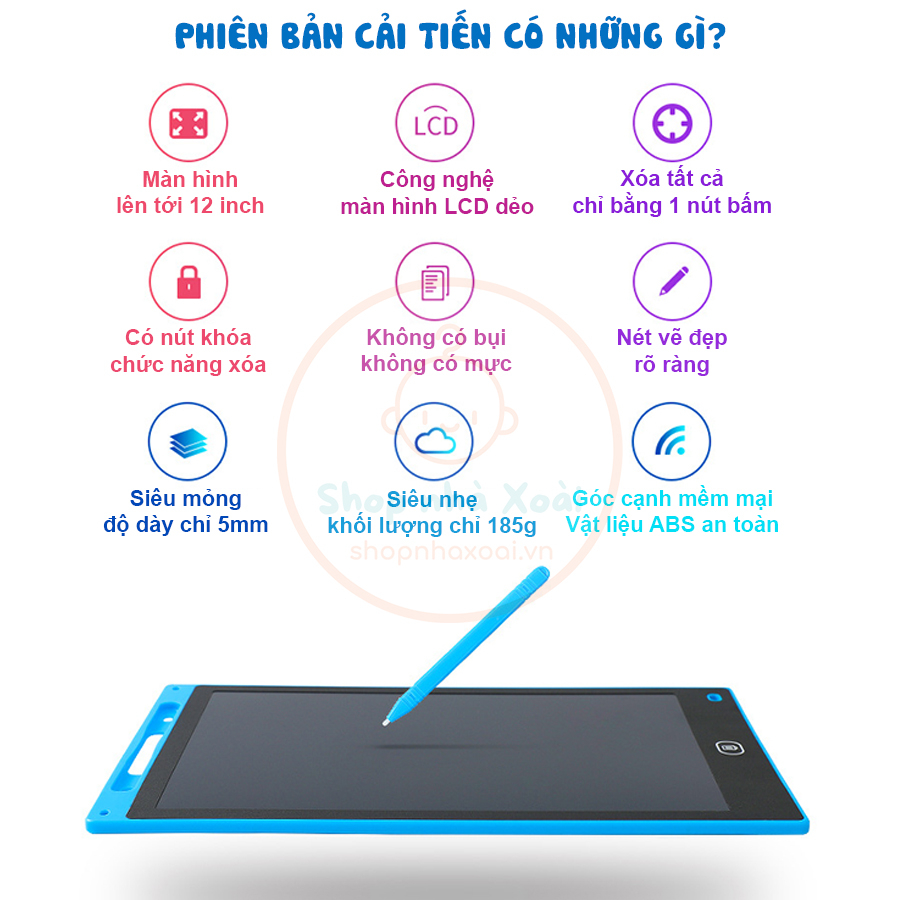 Bảng tự xoá thông minh cho bé, Bảng viết điện tử 12inch, 10inch, 8.5inch Màn hình đa sắc, Bảng vẽ điện tử Shop Nhà Xoài