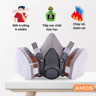 Mặt nạ phòng độc AMOS kèm KÍNH, chống khói hỏa hoạn cháy nổ, Mặt nạ chống khói, chống hơi độc hại, hóa chất.