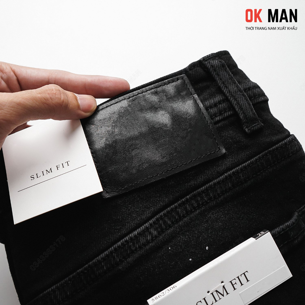Quần jean nam OKMAN vẩy sơn form slimfit màu đen xám co giãn tốt 22635