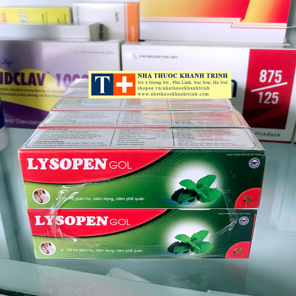 Viên ngậm giảm ho, rát họng LYSOPEN GOL vị bạc hà