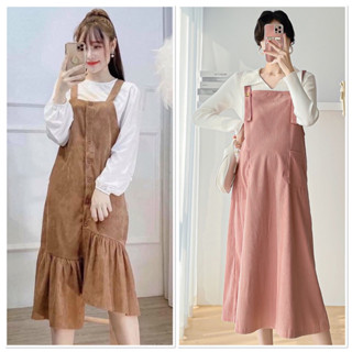 Váy Đầm Bầu - Set Yếm thiết kế thời trang ĐẸP RẺ, chất nhung tăm phù hợp THU ĐÔNG Freesize cho mẹ Bầu mặc thoải mái