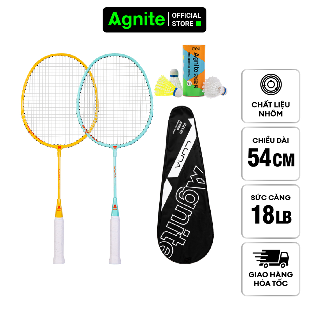 Bộ 2 vợt cầu lông TRẺ EM cao cấp AGNITE chính hãng, nhẹ, bền, đẹp - tặng kèm hộp cầu nhựa 3 quả