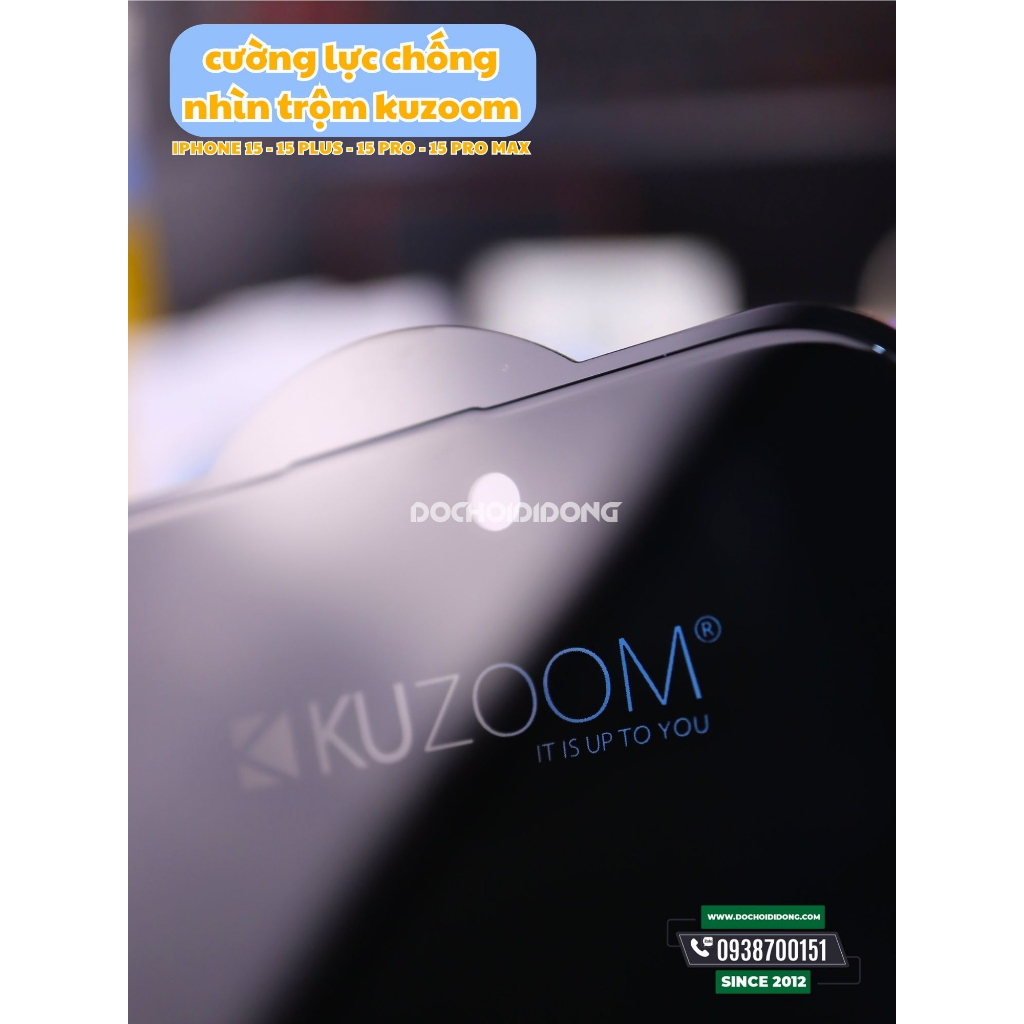 Miếng dán cường lực chống nhìn trộm iPhone 15 15 Plus 15 Pro 15 Pro Max Kuzoom Anti-Peep