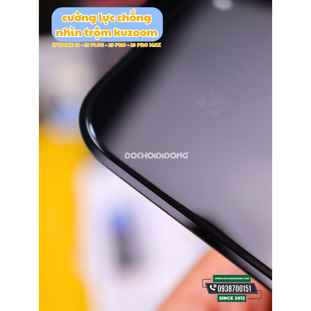 Miếng dán cường lực chống nhìn trộm iPhone 15 15 Plus 15 Pro 15 Pro Max Kuzoom Anti-Peep