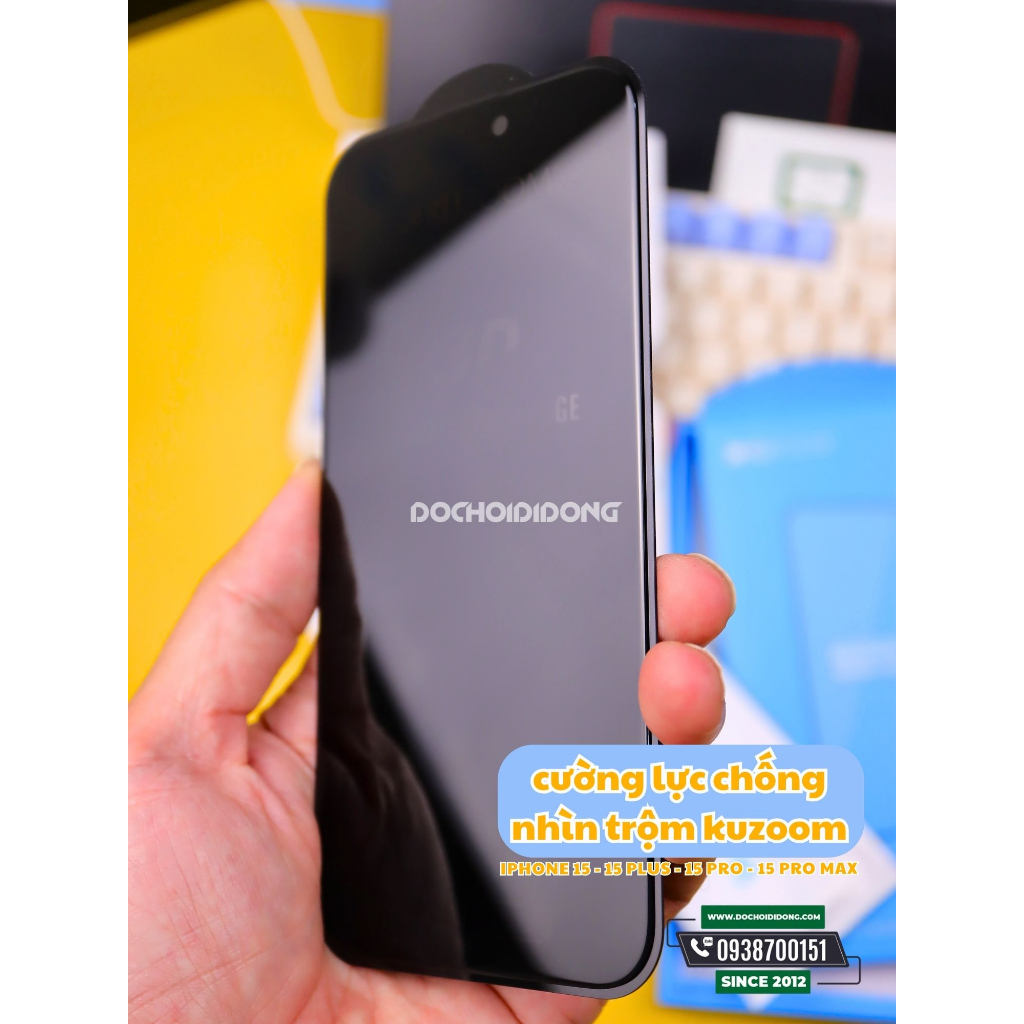 Miếng dán cường lực chống nhìn trộm iPhone 15 15 Plus 15 Pro 15 Pro Max Kuzoom Anti-Peep