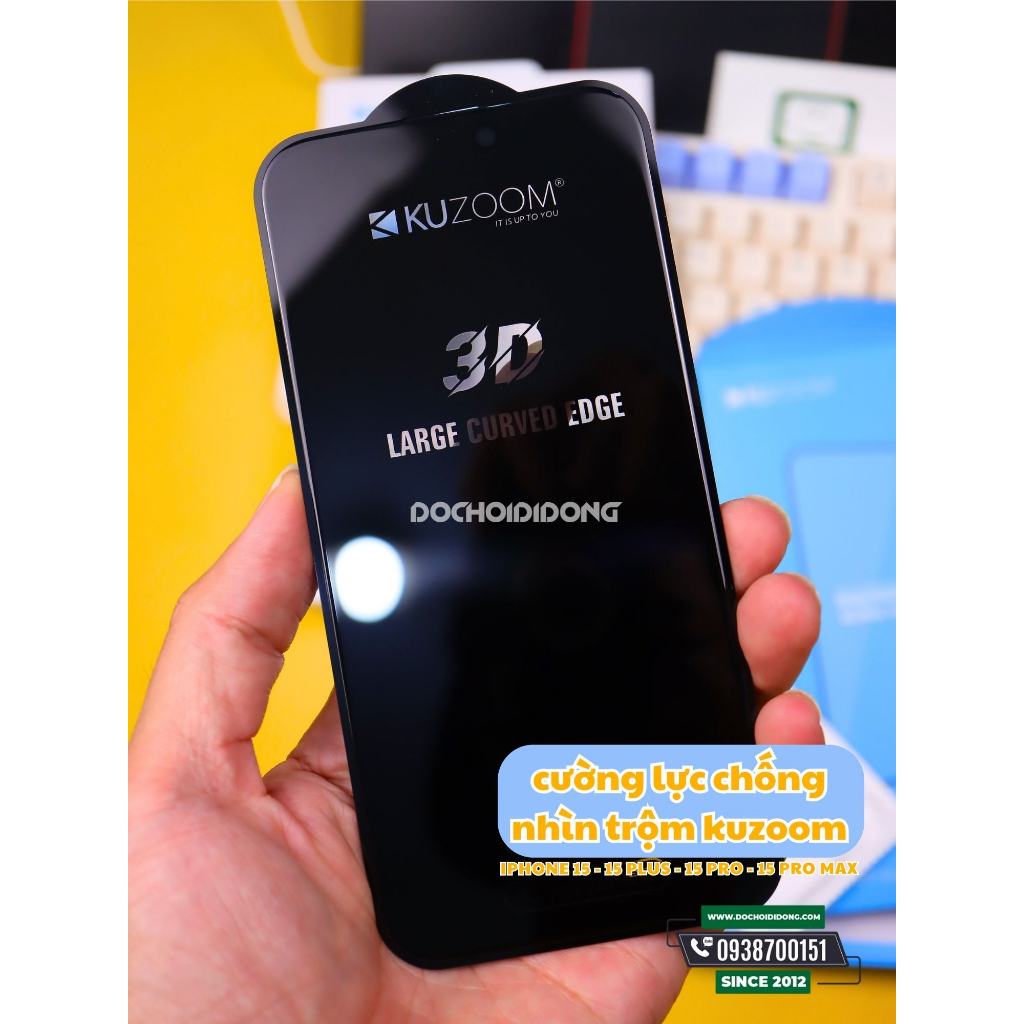 Miếng dán cường lực chống nhìn trộm iPhone 15 15 Plus 15 Pro 15 Pro Max Kuzoom Anti-Peep