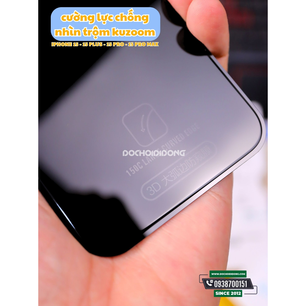 Miếng dán cường lực chống nhìn trộm iPhone 15 15 Plus 15 Pro 15 Pro Max Kuzoom Anti-Peep