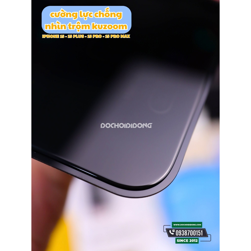 Miếng dán cường lực chống nhìn trộm iPhone 15 15 Plus 15 Pro 15 Pro Max Kuzoom Anti-Peep