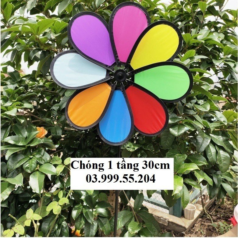 Chong chóng cầu vồng 2 tầng siêu đẹp, chong chóng 7 màu trang trí xe trà sữa , cà phê