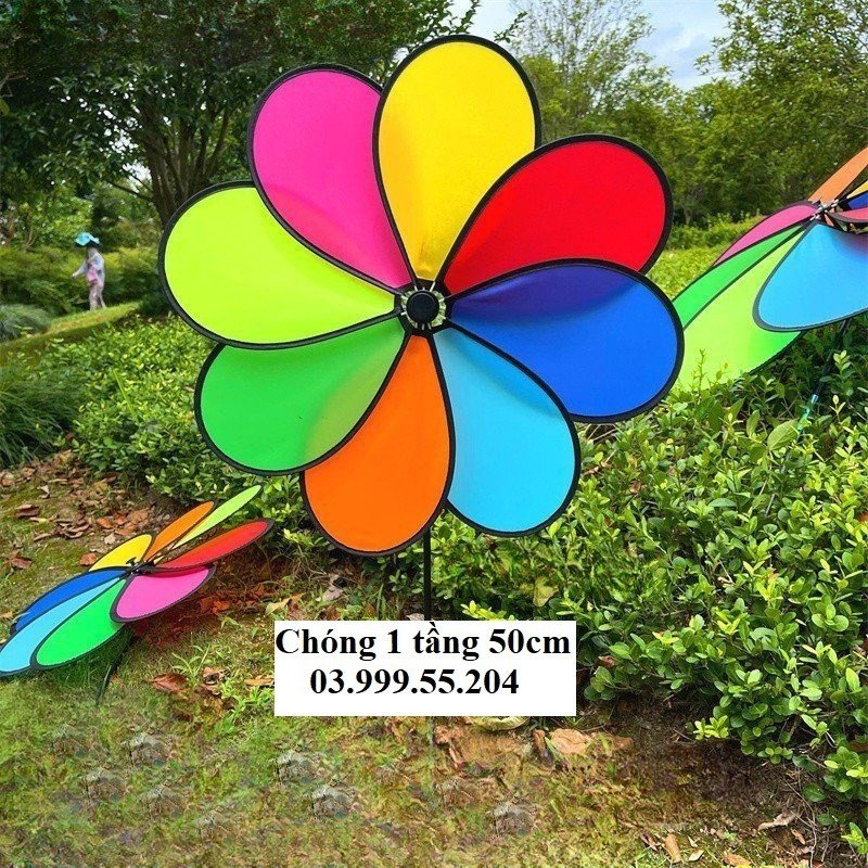 Chong chóng cầu vồng 2 tầng siêu đẹp, chong chóng 7 màu trang trí xe trà sữa , cà phê