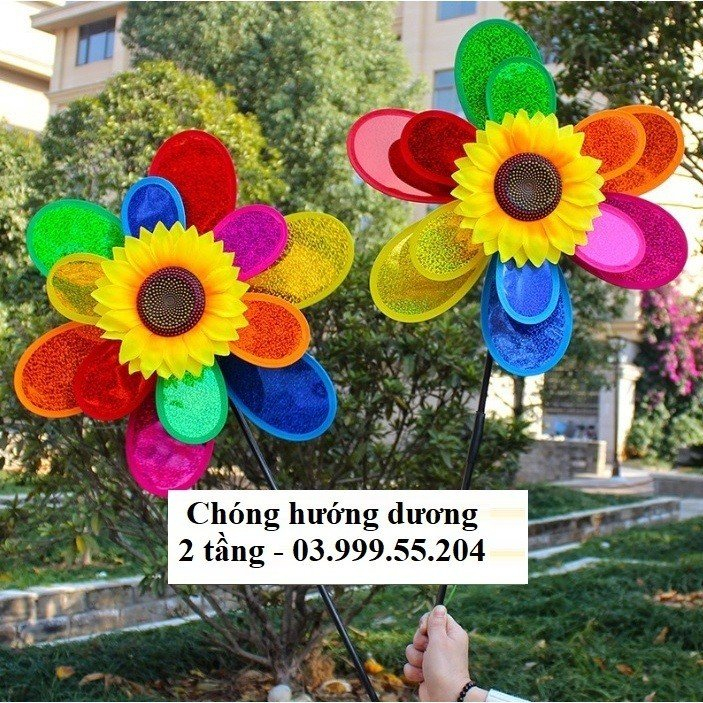 Chong chóng cầu vồng 2 tầng siêu đẹp, chong chóng 7 màu trang trí xe trà sữa , cà phê