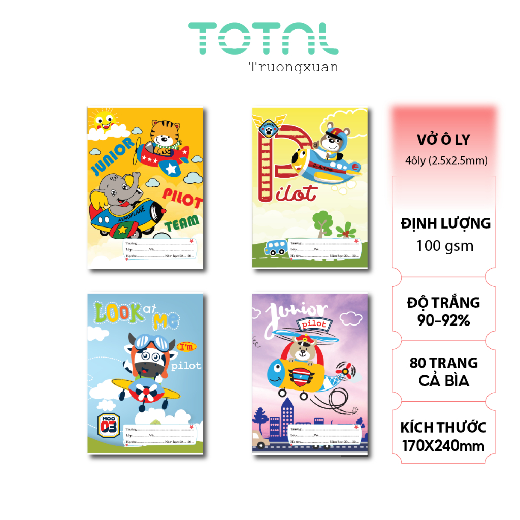 (Combo 5 quyển) Vở 4 ôly (2.5x2.5mm) 6 sao Total Pilot - 80 trang.Mã:OLY22
