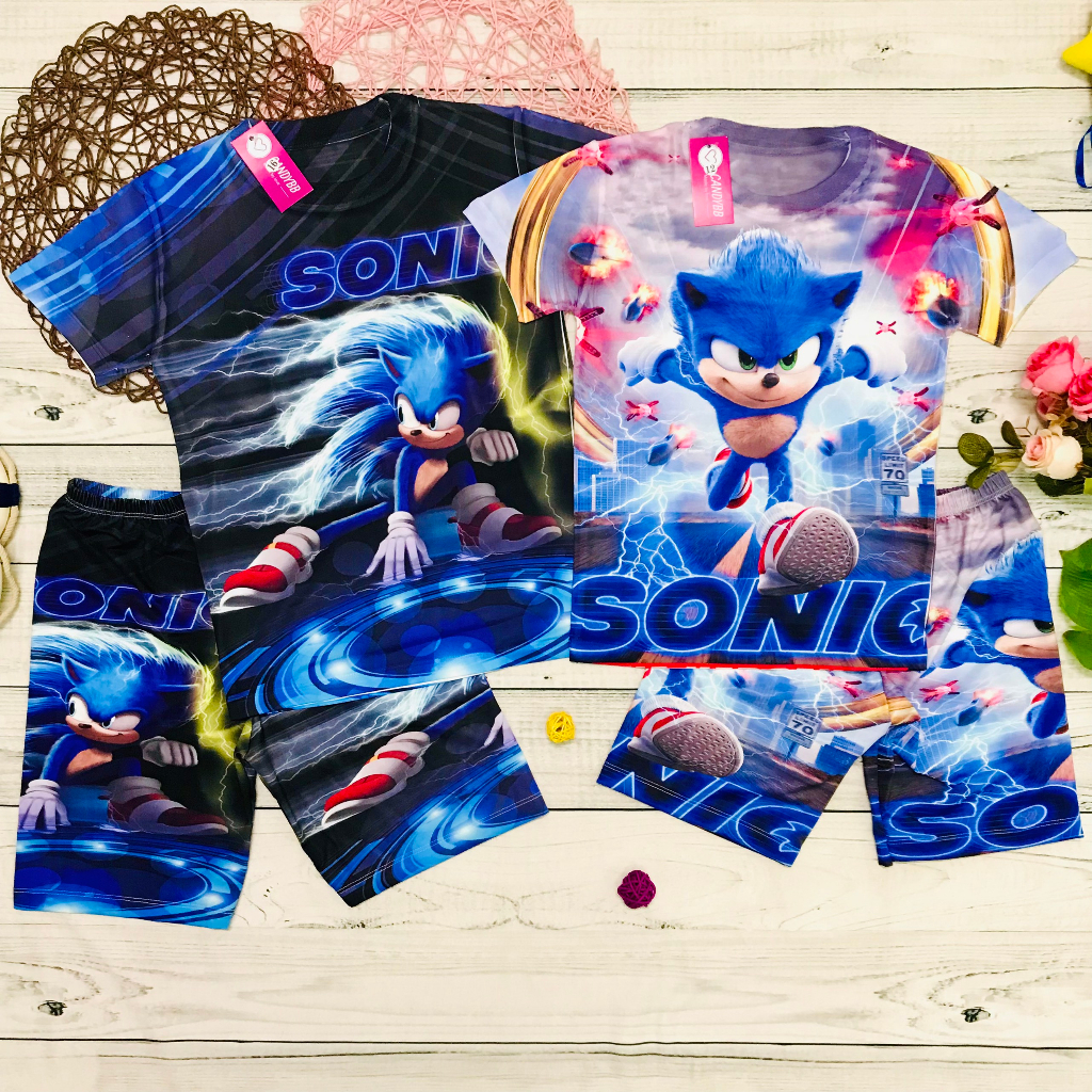 Đồ Bộ thun in hoạt hình Sonic cho bé trai chất vải mềm mịn cực ngầu từ 10kg - 58kg