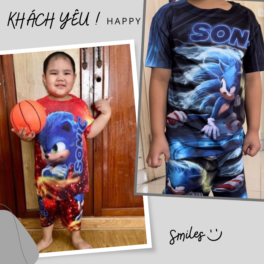Đồ Bộ thun in hoạt hình Sonic cho bé trai chất vải mềm mịn cực ngầu từ 10kg - 58kg