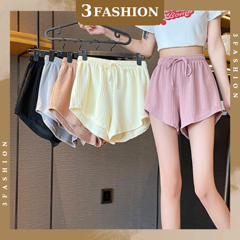 Quần đùi nữ mặc nhà ống rộng lưng cao vải cotton bền đẹp mềm mát màu sắc dễ thương 3Fashion - QN08