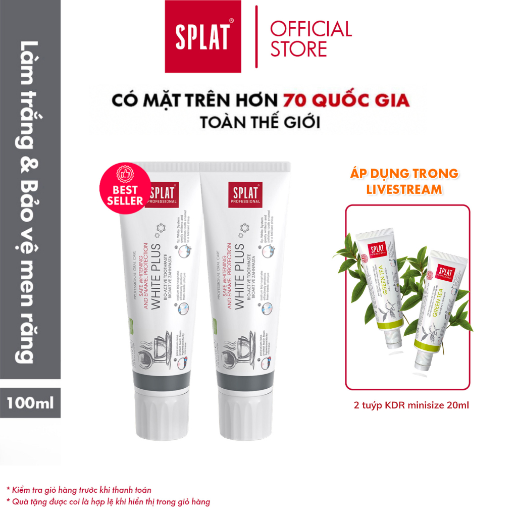 [Livestream] Combo 2 Tuýp Kem Đánh Răng SPLAT White Plus Loại Bỏ Ố Vàng 100ml