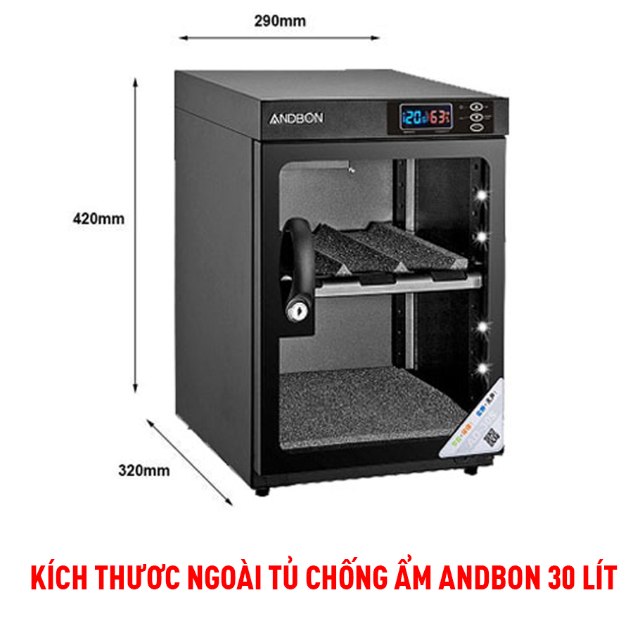 Tủ chống ẩm máy ảnh 30 Lít điện tử tự động ANBON AB-30S Dry Cabinet Box 2 ngăn,mút chống xước ống kính, Lens