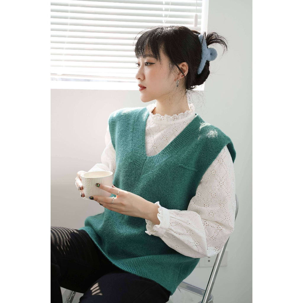 Áo len gile TheKnit Hàn cộc tay thu đông Shan