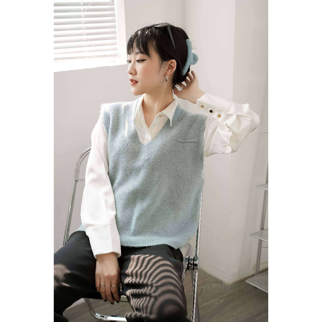 Áo len gile TheKnit Hàn cộc tay thu đông Shan