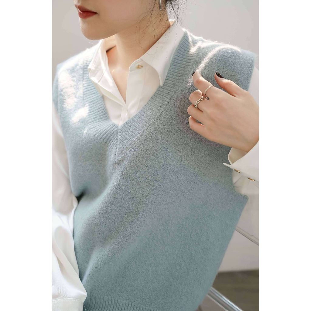 Áo len gile TheKnit Hàn cộc tay thu đông Shan