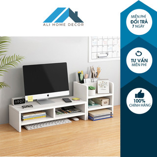 Combo kệ máy tính 1 tầng kèm kệ sách đa năng bằng vật liệu gỗ công nghiệp cao cấp ALIHOME