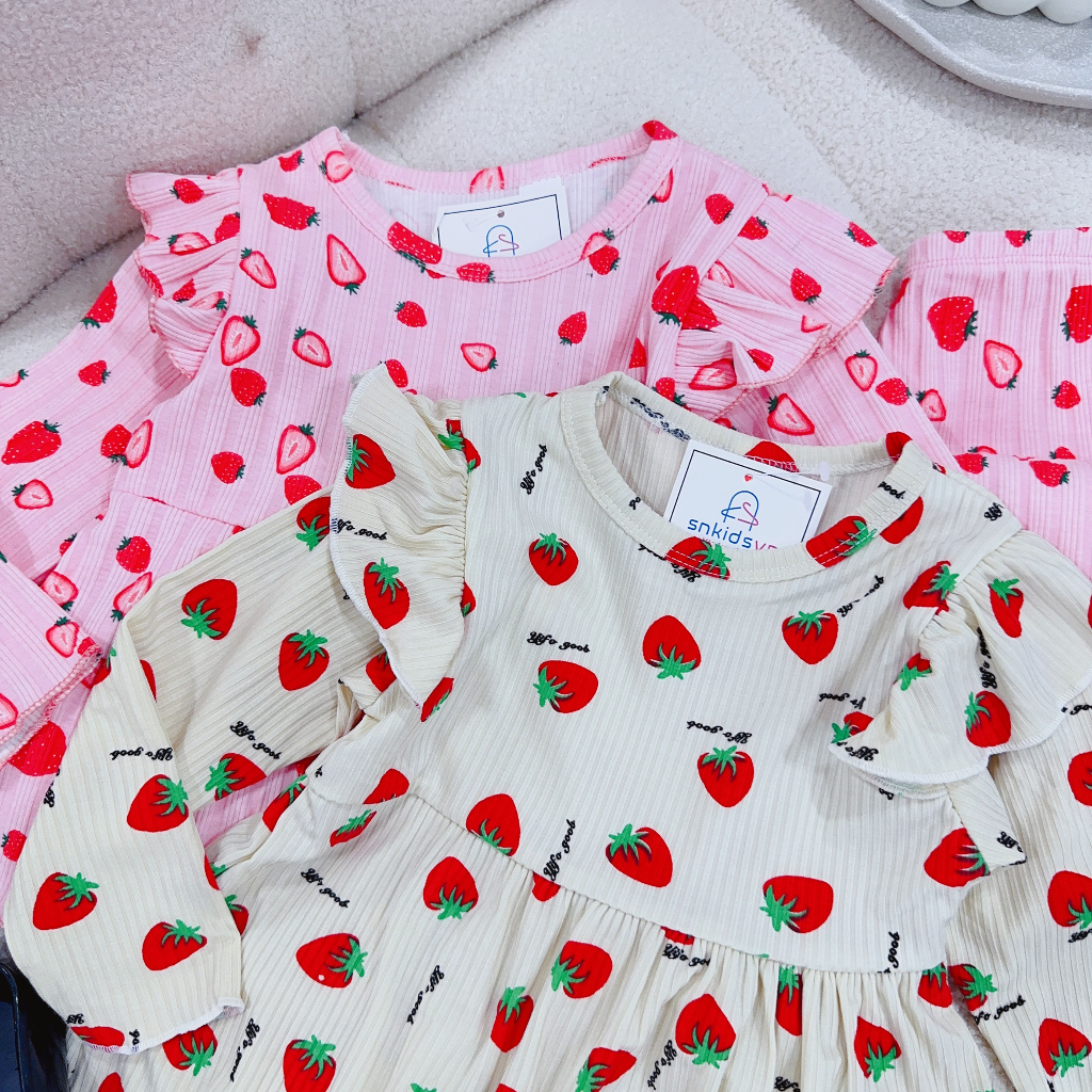 Bộ quần áo tăm gân bánh bèo cổ tròn cho bé gái từ 8-20kg