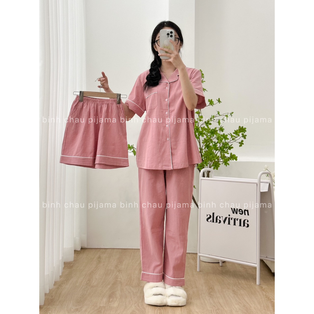 Bộ Đồ Ngủ Pijama Ngắn Thô Đũi Phong Cách Hàn Quốc - Bình Châu Sleepwear Clothing