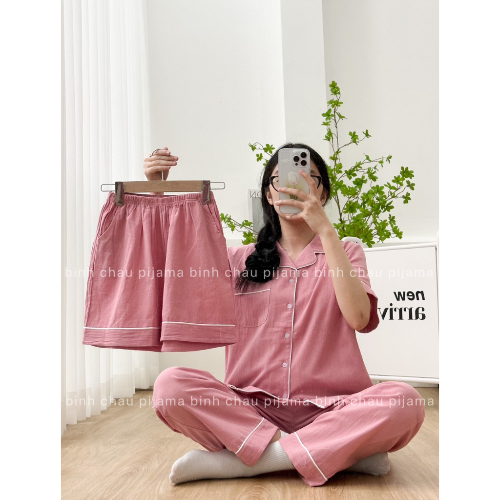 Bộ Đồ Ngủ Pijama Ngắn Thô Đũi Phong Cách Hàn Quốc - Bình Châu Sleepwear Clothing