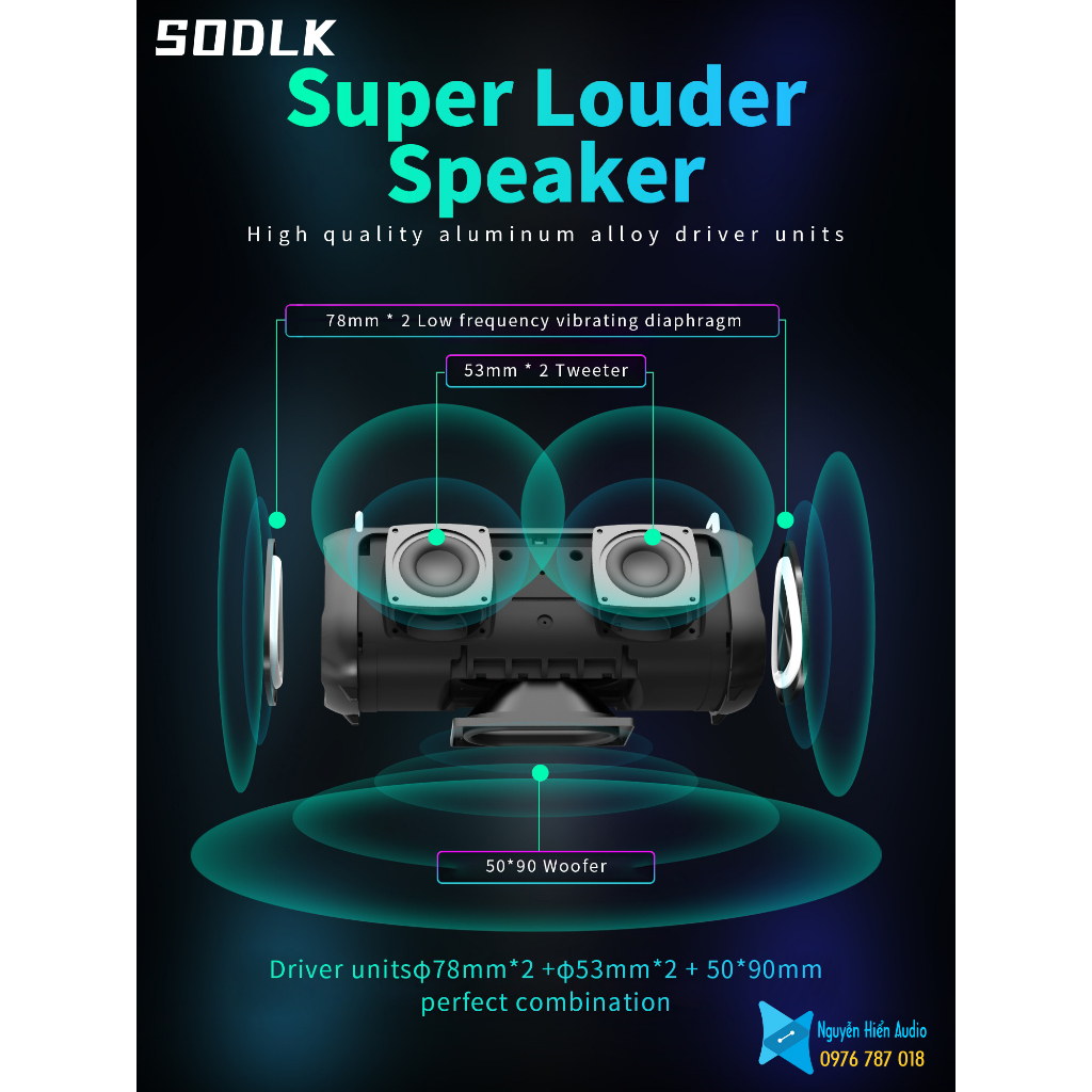 Loa SODLK T18 bluetooth 5.0  Micro karaoke, đèn RGB,80W