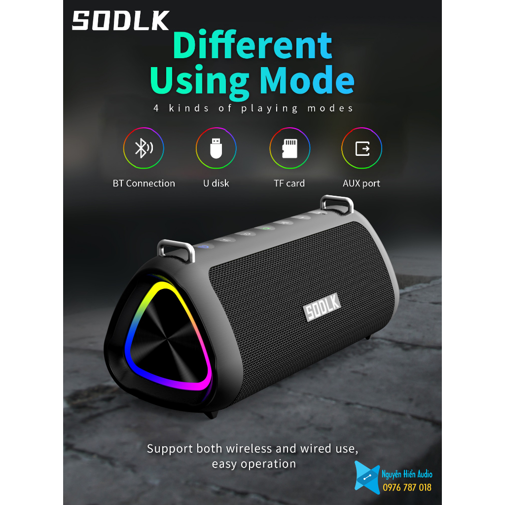 Loa SODLK T18 bluetooth 5.0  Micro karaoke, đèn RGB,80W