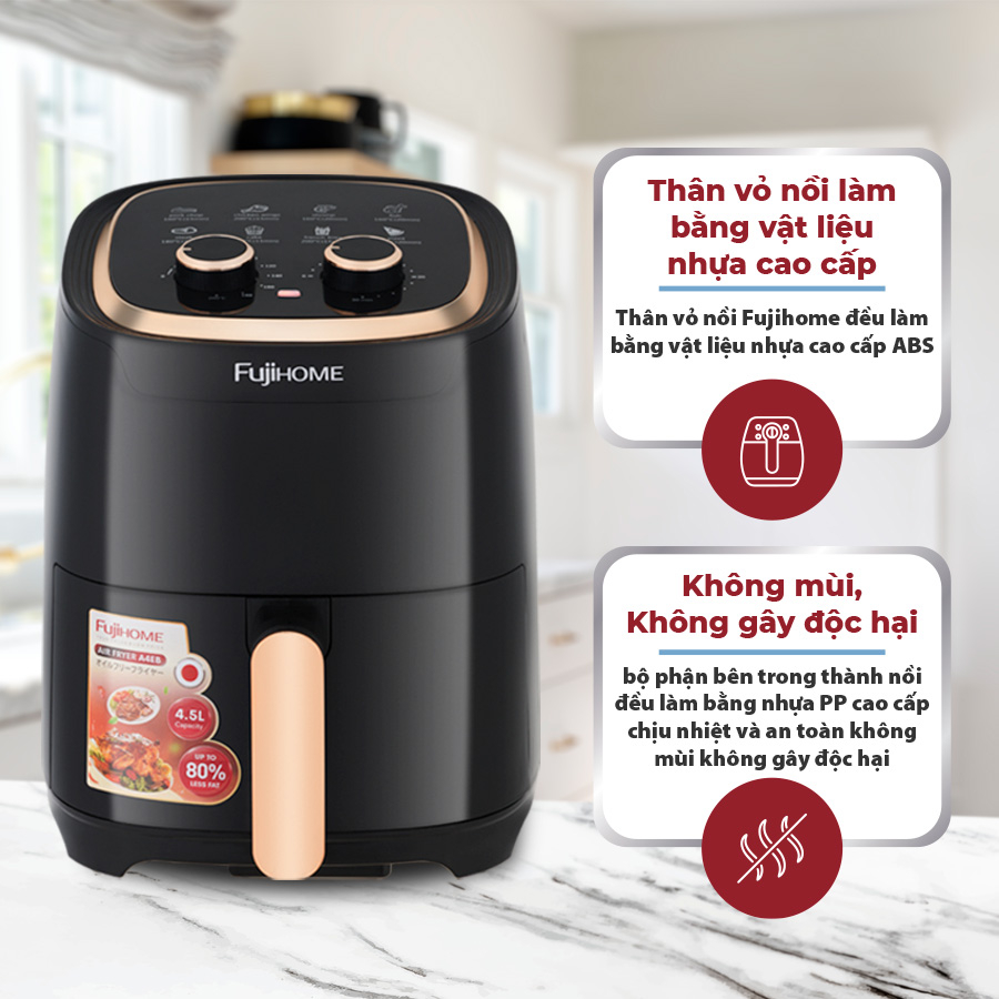 Nồi chiên không dầu cơ nhập khẩu Nhật Bản 4.5L Fujihome A4EB tự ngắt an toàn tặng kẹp inox