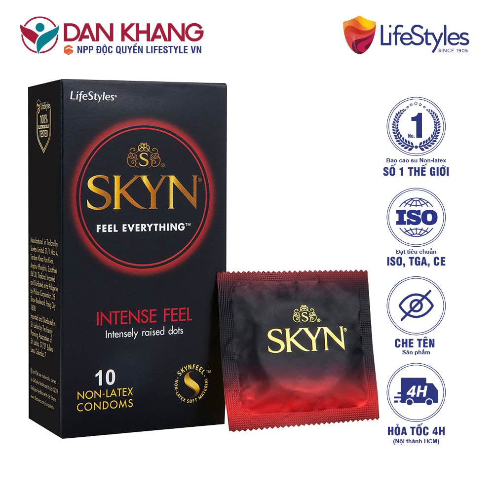 Bao cao Su Gai LifeStyles SKYN Intense Feel Không Mùi Cao Su Siêu Mỏng Tăng Khoái Cảm - Hộp 10 bao