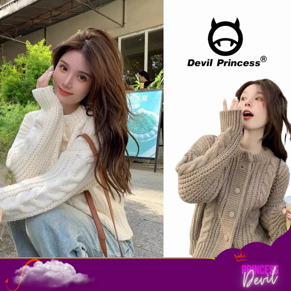 Áo cardigan nữ dệt kim dày ấm Deliz áo len cổ tròn vặn thừng hàng quảng châu loại 1 Devil Princess | BigBuy360 - bigbuy360.vn