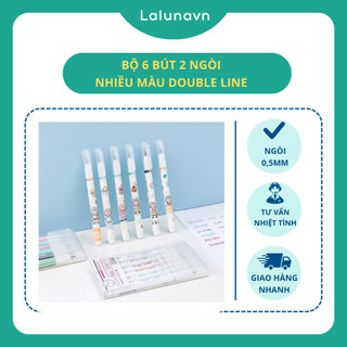 Bộ 6 bút mực hai ngòi 0.5mm double line nhiều màu sắc dễ thương - A50